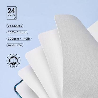 Lightwish Square Watercolor Journal,2 Pack Total 48 Sheets,100% Cotton,300gsm/140lb,Acid-Free, Cold Press Watecolor Sketchbook for Artists Adults Students,6.29 * 6.29 Inches(Blue Starry Sky) - color: Blue Starry Sky
