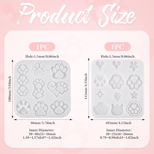 Elecrelive 2Pcs Cat Dog Paw Print Resin Jewelry Molds Earring Pendants Epoxy Mold Animal Footprints Jewelry Kit for DIY Craft Necklace Keychains Decoration
