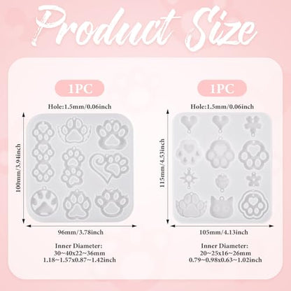 Elecrelive 2Pcs Cat Dog Paw Print Resin Jewelry Molds Earring Pendants Epoxy Mold Animal Footprints Jewelry Kit for DIY Craft Necklace Keychains Decoration