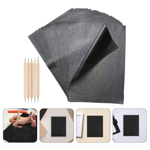 SEWCHICS 55pcs Black Carbon Graphite Transfer Paper with Dual Tip Stylus Pens for Stable Tracing on Canvas, Wood, Paper, and Artistic Surfaces, for Creative Projects