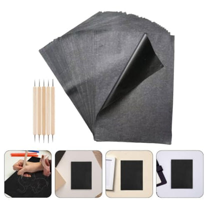 SEWCHICS 55pcs Black Carbon Graphite Transfer Paper with Dual Tip Stylus Pens for Stable Tracing on Canvas, Wood, Paper, and Artistic Surfaces, for Creative Projects