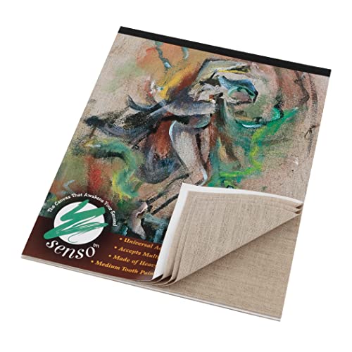 Senso Clear Primed Linen Canvas Pads - 12x16 (10 Total Sheets) - Clear Primed Heavyweight Linen Sheets Travel-Friendly Canvas Paper for Acrylic Oil Painting Mixed Media Sketching Drawing - size: 12"x16"