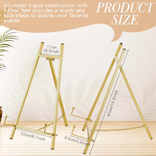Leinuosen Metal Easel Stand 16.5" H x 8.7" W x 4.3" D Table Top Easel Stand for Display Tripod Art Picture Mirror Modern Plate Holder for Display Book Photo Wedding Sign(Gold,1 Pcs) - color: Gold