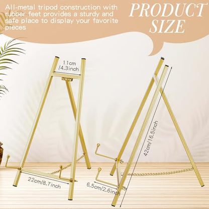 Leinuosen Metal Easel Stand 16.5" H x 8.7" W x 4.3" D Table Top Easel Stand for Display Tripod Art Picture Mirror Modern Plate Holder for Display Book Photo Wedding Sign(Gold,1 Pcs) - color: Gold