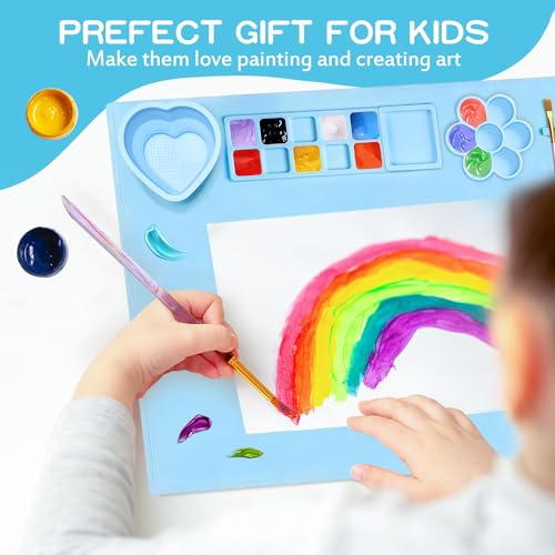 Silicone Painting Mat, 20"X16" Large Silicone Art Mat with Cup, Easy Clean Up, Protects Surfaces Perfectly for Paint, Color, Play with Clay/Play Dough (Blue) - color: Blue