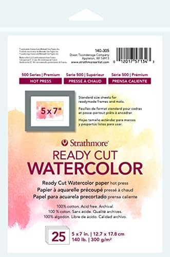 Strathmore 140 lb Hot Press Watercolor Paper 5"x7" | 100% Cotton | Acid Free | 300 gsm | 25 Sheets, Pack of 12 - color: Ready Cut, Hot Press, size: 5x7 (Pack of 12)