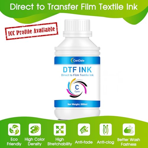 CenDale Premium DTF Cyan Ink - 500ML DTF Transfer Ink for PET Film, Refill DTF Ink Cyan for Epson ET-8550, L1800, L800, R2400, R1390, P400, P800, XP15000, Heat Transfer Printing Direct to Film - color: Cyan, style: DTF Ink