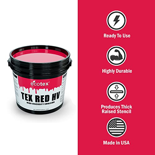 Ecotex® Tex Red HV Emulsion (Quart - 32oz.) - High Viscosity Pre-Sensitized Screen Printing Emulsion, for Plastisol and UV Inks, Silk Screens, Textiles, and Fabric - Screen Printing Supplies - size: 32 Fl Oz (Pack of 1)