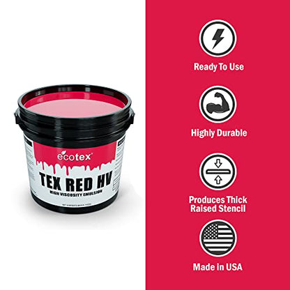 Ecotex® Tex Red HV Emulsion (Quart - 32oz.) - High Viscosity Pre-Sensitized Screen Printing Emulsion, for Plastisol and UV Inks, Silk Screens, Textiles, and Fabric - Screen Printing Supplies - size: 32 Fl Oz (Pack of 1)