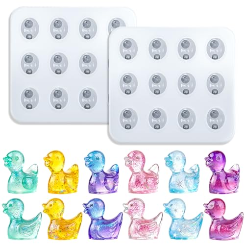 Mini Cute Duck Figurines Silicone Mold, 2 Pcs Micro Dollhouse Animal Epoxy Casting Mold with Realistic Shapes for DIY Resin Art Fairy Garden Miniatures Landscape Crafts Decor - color: 2 Pcs Duck White