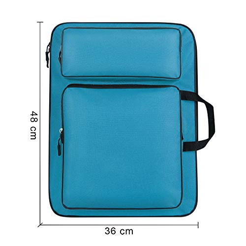 haozaikeji A3 Artist Portfolio Carry Case Bag Portable Waterproof Canvas Shoulder Bag Painting Pad Backpack for Sketching Painting Art Supplies with Shoulder Straps & Carry Handle - color: Blue