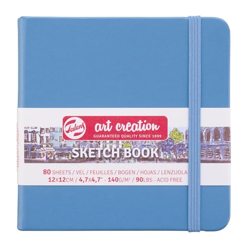 Talens T9314-214M Art Creations Sketchbook, Drawing Notebook, 4.7 x 4.7 inches (12 x 12 cm), Lake Blue, Thickness: 4.9 oz/sq ft (140 g/m2), Fine, Acid Free Paper, 80 Sheets Bound - color: lakeblue, size: 12×12cm