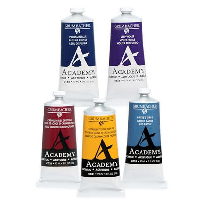 Grumbacher Academy Professional Acrylic Paint Set of 5 90ml Deep Colors - Metal Tubes - Heavy Body Professional Grade Artist Paint with Genuine and Pure Pigments - ASTM Lightfast Colors