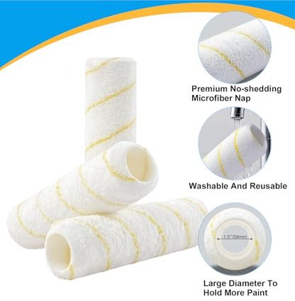 King Origin 9 Inch Microfiber Paint Roller Covers 1/2" Nap - Professional Wall & Ceiling Paint Supplies, 5-Pack Paint Roller Naps for Roller Frame, No Drip Painting Tools for Home - size: 9", 5 PCS, Microfiber