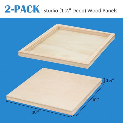 Falling in Art 2 Pack Unfinished Wooden Canvas Panels, 10x10 Gallery Birch Wood Panels Kit, 1 1/2" Deep Art Cradle Boards for Acrylic Painting, Pouring and Burning - size: 10*10 2 Pack