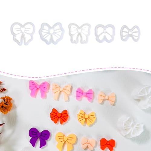 Xaekicr Polymer Clay Cutters Bow Set – 5PCS Cute Bow Clay Cutters for Polymer Clay Jewelry, Sweet Ribbon Clay Earring Cutters Shapes, DIY Clay Tools for Earrings, Charms and Crafts - color: F color