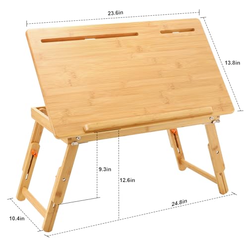 Nnewvante Drafting Table Bamboo Tabletop Easel Foldable Drawing Desk with Adjustable Height & Angle Drawing Board with Tablet and Phone Slots for Painting, Reading, Writing - color: Bamboo