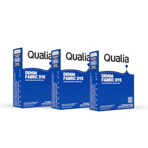Qualia All Purpose Powder Fabric Dye, Easy to Use Dye for Natural Fabrics: Cotton, Wool, Silk, Wood, & Linen, Ultra Concentrated Colors, Denim Blue, 3 Pack - color: Denim Blue, size: 3
