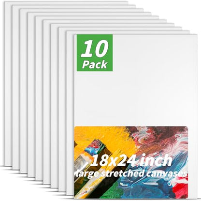 10 Pack Stretched Blank Canvases for Painting 18x24 100% Cotton Large Canvas Boards for Painting Bulk, White Painting Canvas for Oil, Acrylic Paint & Other Painting Media - style: 18x24In-10 Pack