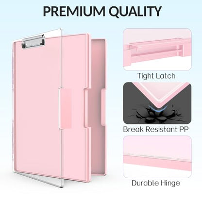 Sooez Clipboard with Storage, Heavy Duty Cleaview Clip Boards 8.5x11 with Dual Storage, Dry Erase Plastic Nursing Clipboard, High Capacity Clipboards Folder for Teacher Nurse, School & Office Supplies - color: Light Pink