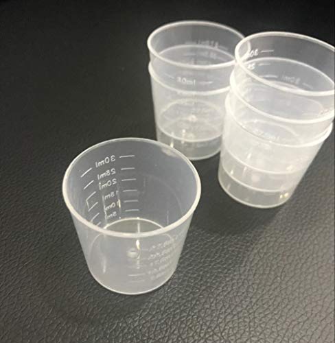 Kbraveo 100 Pack 30ml (1 OZ) Plastic Clear Graduated Cups Transparent Scale Cups Clear Measuring Cups with 100 Pack Wooden Stirring Sticks for Mixing Painting, Stain, Epoxy, Resin