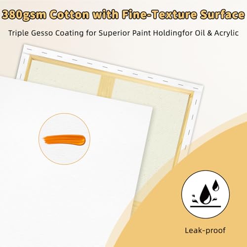 2-Pack 24x36 Stretched Canvas 13.4oz Warp-Resistant for Oil & Acrylic | 13.4oz (380gsm) triple gesso primed, warp-resistant, large pre-stretched canvas for gallery-quality art - size: 2pk - 24"x 36"