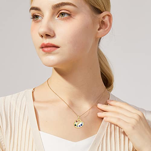 Artist Paint Palette and Brush Necklace - 925 Sterling Silver Pigment Pendant, Colorful Painters Charm, Future Artist Jewelry Gifts for Women - style: Palette Necklace-gold