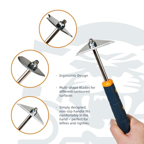 MANUFORE 13-Inch Contour Paint Scraper, Long Soft Grip Handle with 3 Interchangeable Blades for Paint, Varnish, Putty, Caulk and Rust Removal on Curved & Rounded Surfaces