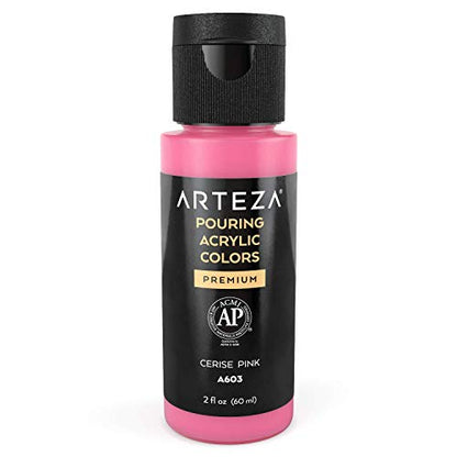 ARTEZA Acrylic Pouring Paint, 2 Ounces, Cerise Pink High Flow, No Mixing Needed, for Pouring on Canvas, Glass, Paper, Wood, Tile, & Stones - color: Cerise Pink, size: 2 Fl Oz (Pack of 1)