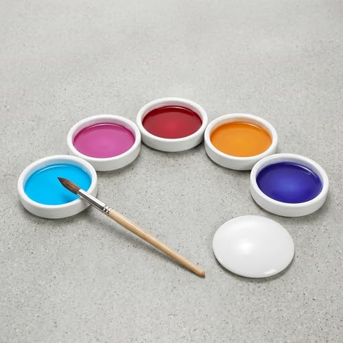 Jucoan 2 Pack Ceramic Watercolor Palette, 5 Layers Stackable Watercolor Mixing Trays Set, Round Porcelain Artist Paint Palette Bowl Dish with Lid for Gouache Pigment Chinese Ink Mixing