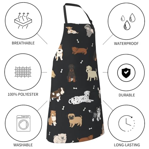 Puppy Dogs Waterproof Adjustable Bib Apron with 2 Pockets, Cooking Gardening Grilling Kitchen Chef Apron for Women - color: Puppy Dog
