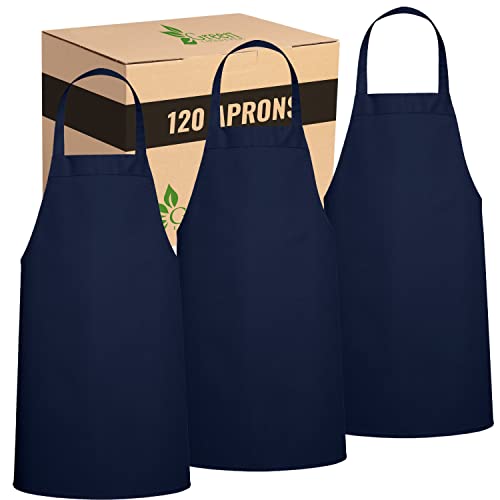 GREEN LIFESTYLE 120 Pack Professional Chef Apron– Grilling Aprons for Men, Waterproof Cooking Apron for BBQ, Work or Restaurant Use, Kitchen Aprons for Women – Navy Blue, No Pockets - color: Navy Blue, size: Pack of 120, No Pocket