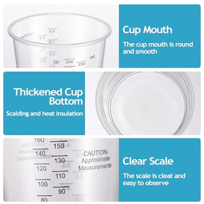 Yunsailing 300 Pieces 8 oz Plastic Measuring Cups With 300 Wooden Mixing Sticks, Disposable Measuring Cups for Epoxy Resin, Liquid, Paint, Cooking and Baking