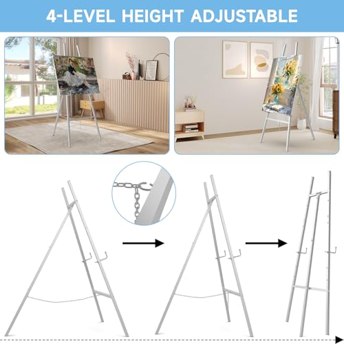 Easel Stand for Sign, Heavy Duty Metal Display Easel with Adjustable Chain, 4-Tier Height Art Easel for Painting, Wedding Sign, Posters & Commercial Display (Silver) - color: Silver