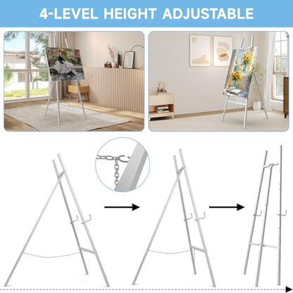 Easel Stand for Sign, Heavy Duty Metal Display Easel with Adjustable Chain, 4-Tier Height Art Easel for Painting, Wedding Sign, Posters & Commercial Display (Silver) - color: Silver