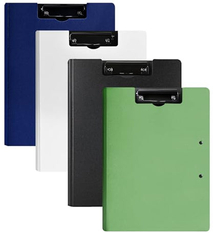 4 Pack Foldable Clipboards, A4 Clipboard Folder, Office Clipboard Folder with Double Clips Metal Clip, Storage Clipboards for Office, School or Medical Field(4 Colors) - style: 4Pack- Mixed