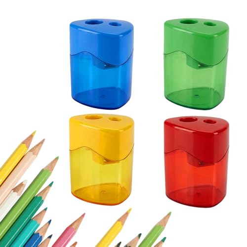 Pencil Sharpeners, 4 /8pcs Pencil Sharpeners Manual, Protable Dual Holes Compact Colored Handheld Pencil Sharpener with Lid for Artists Classroom School Office (4PCS-B) - color: 4pcs-b