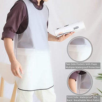 Waterproof Cross Back Apron, Shortened Design Waterproof Apron, Japanese Style Aprons with Pockets, X Cross Halter Apron, Cooking Aprons for Dishwashing, Cleaning Work with Water - White Translucent - color: Black Translucent, style: 1# Style-rounded Edge