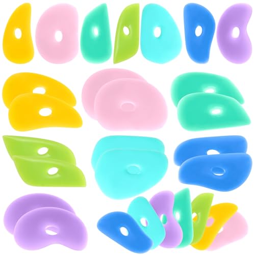Sherr 21 Pcs Soft Ribs for Pottery Clay Silicone Rib Ceramics Tools Pottery Rubber Clay Ceramic Ribs for DIY Smooths Shapes Sculpting Tools, 7 Styles(Gentle Color,Mixed Style) - color: Gentle Color, style: Mixed Style
