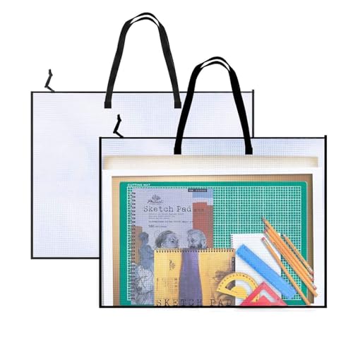 Opret 2 Pack 19x25 inch Art Portfolio Bags, Artwork Storage Case with Handle and Zipper Vinly Mesh Folder Organizers for Bulletin Boards, Scrapbooks, Keepsake and Poster Storage - color: 2 Pack