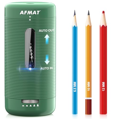 AFMAT Electric Pencil Sharpener, Fully Automatic Pencil Sharpener, Auto in & Out, Rechargeable Hands-Free Sharpeners for Jumbo & Colored Pencils (6.5-12mm), Portable for Home/Classroom/Office PSC2 - color: Green