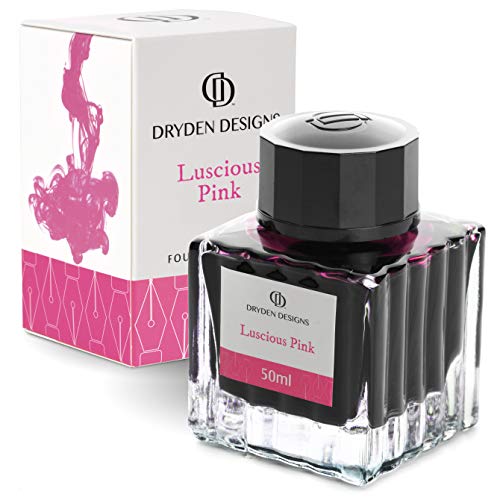 Dryden Designs Fountain Pen Ink Bottle Luxury Edition, (Luscious Pink) Fountain Pen Bottled Ink. Compact Designed Bottle (Model: Smooth Flow 50ml) - color: Pink [Luscious Pink] Ink Bottle