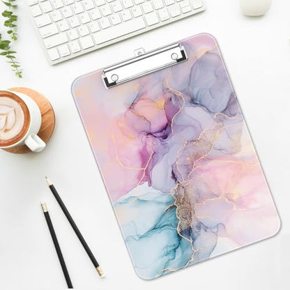 Plastic Cute Clipboard Low-Profile Metal Clip, A4 Letter Size 9 x 12.5 in, 8.5 x 11 Paper Clip Board for Teachers, Nurses, Classroom,Pink Dream Marble - color: Pink Dream Marble