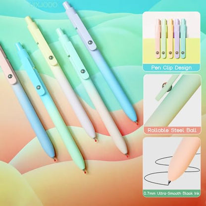 UIXJODO Gel Pens, 5 Pcs Black Ink Pens for Women, 0.7mm Medium Point Smooth Writing Pens with Silicone Grip, High-End Series Metal Clip Retractable Pens for Journaling Note Taking (5 Pcs Pastel) - color: 5 Pcs Pastel