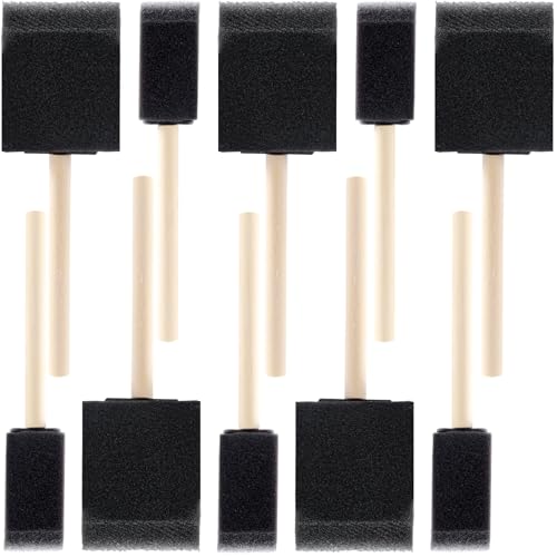 SmallCat 10 PCS Foam Paint Brushes, 1" 2" Foam Sponge Brushes for Varnishes, Reusable Sponge Brushes with Wood Handles for Painting, Staining, and DIY Crafts - Black - size: 10 PCS, 1" 2"