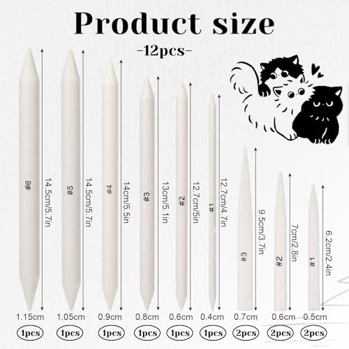 Sliverdew 12 Pcs Blending Stumps and Tortillions Set, Dual-Ended Paper Art Blenders for Drawing, 6 Sizes Shading Pencils Sketch Sticks for Artist Student Oil Pastel Charcoal Smudging
