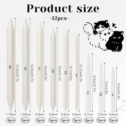 Sliverdew 12 Pcs Blending Stumps and Tortillions Set, Dual-Ended Paper Art Blenders for Drawing, 6 Sizes Shading Pencils Sketch Sticks for Artist Student Oil Pastel Charcoal Smudging