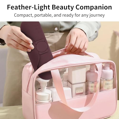 Travel Makeup Brush Holder with Cleaning Pad -Silicone Brush Organizer Case, Magnetic Closure Waterproof Cosmetic Bag for Easy Storage & On-the-Go Cleaning (9.05 Inch) - color: Brown