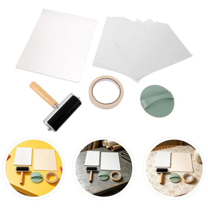 Lurrose Gel Printing Plate Starter Kit with Roller, Baren, Printing Paper, and Tape Reusable Plastic and Gel Printmaking Materials Compatible with Water-Based Paints for Workshops