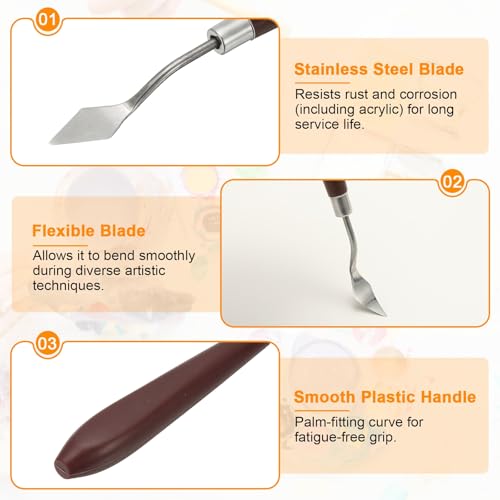 HARFINGTON Palette Knife Painting Tool 1.18" x 0.51" Stainless Steel Art Spatula Pallet Knives Scrapers Tools with Plastic Handle for Acrylic Oil Canvas Mixing Spreading, Red/Silver - size: 1.18" x 0.51"